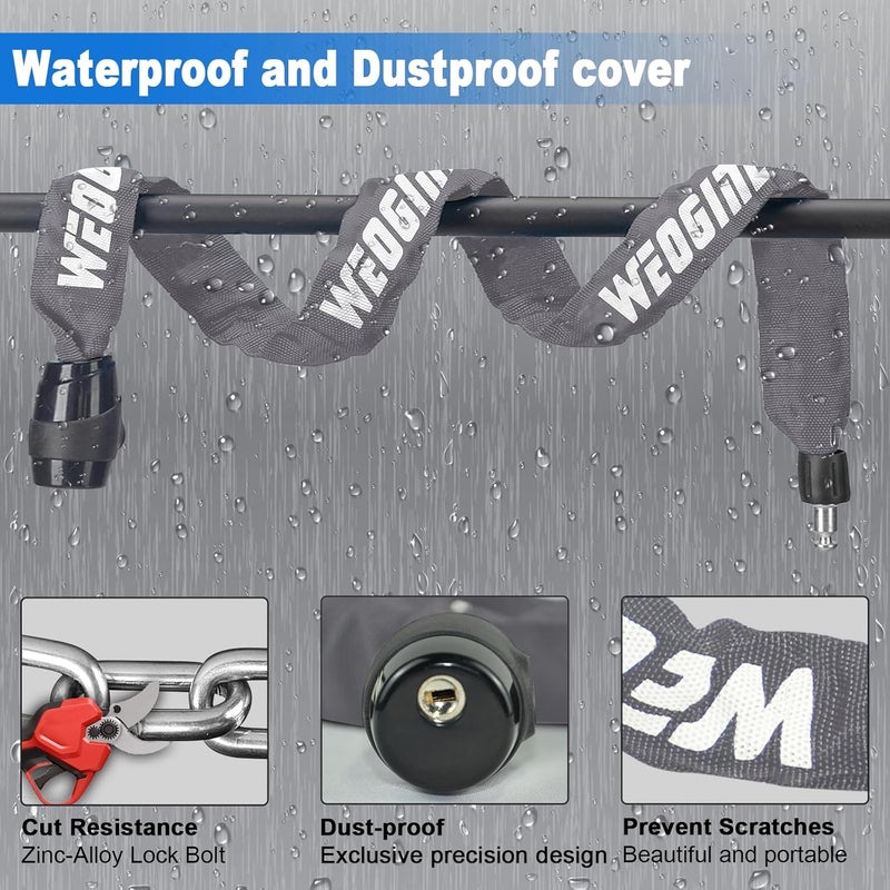 Weogine Bike Lock, Heavy Duty Anti-Theft 2.72 Ft Security Chain with 3 Keys, Waterproof for Bicycle,Scooter, Motorcycle, Door, Gate, Fence - Image 4